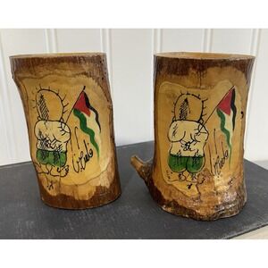 2 Small‎ Wooden Masterpiece Palestinian Flag handmade painted candle holder